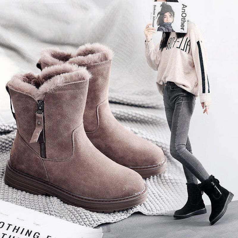 大棉雪地靴女冬季加绒加厚底新款时尚女鞋短筒靴子一脚蹬棉鞋短靴