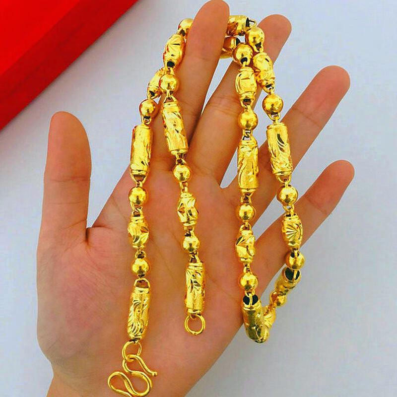 越南沙金项链男空心镀金大链子久不掉色粗佛珠竹节金首饰 1号60厘米长