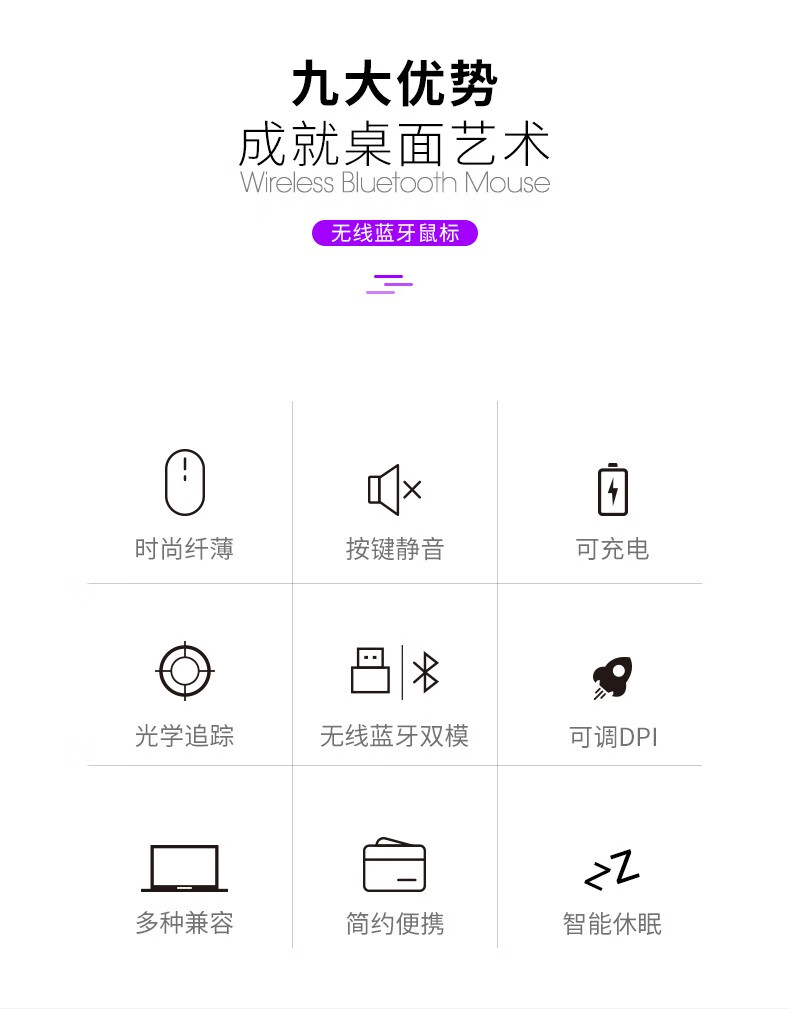 罗姿无线蓝牙鼠标可充电双模静音鼠标台鼠标静音蓝牙充电无线式电脑办公家笔记本可电池USB鼠标轻薄简约 无线静音可充电+蓝牙双模版【银色】详情图片6