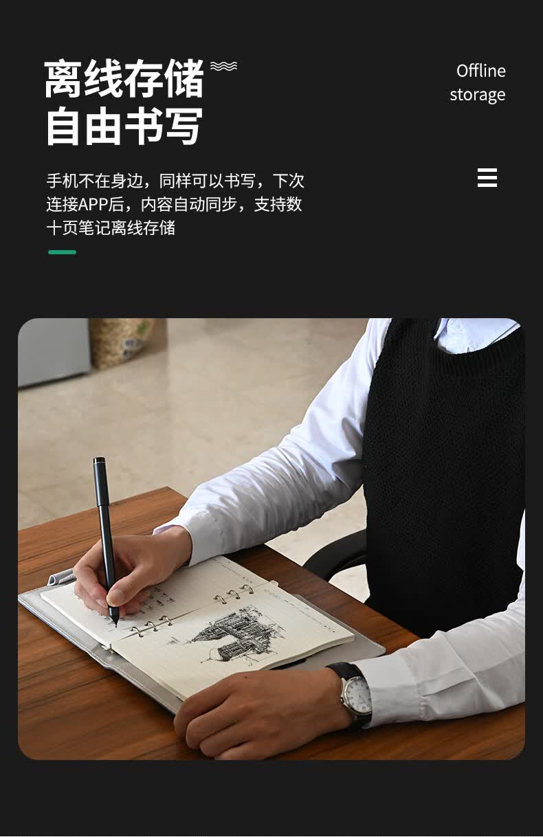 智能指纹解锁手写手机纸屏同步笔记本子 带充电u盘多功能高端记事本