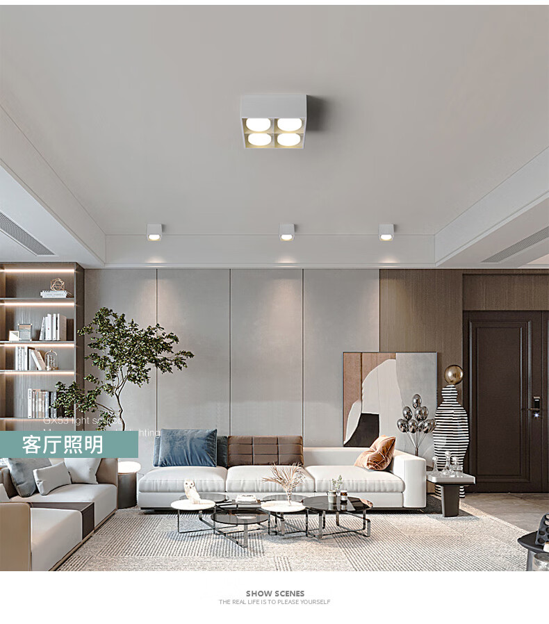 明装筒灯无主灯客厅照明led射灯方形斗胆灯阳台过道灯卧室吸顶灯白色
