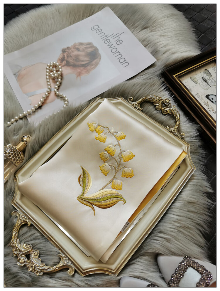 铃兰花高档真丝刺绣围巾桑蚕丝配旗袍苏绣丝巾送外宾披肩礼盒装女海棠