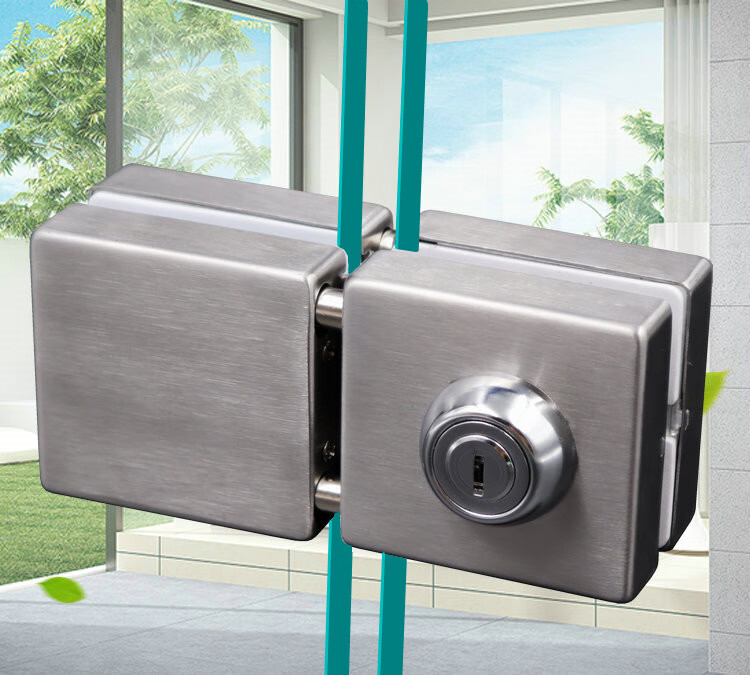 钢化玻璃门锁商铺推拉门锁免开孔u型锁单门双门无框玻璃地锁插销303