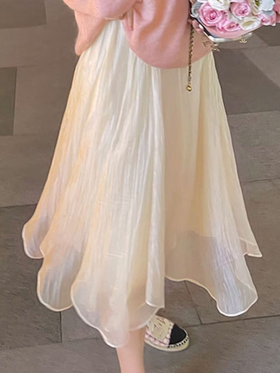 杏色高腰秋冬网纱半身裙春秋款a字纱裙子半身中长裙秋季款半裙长款