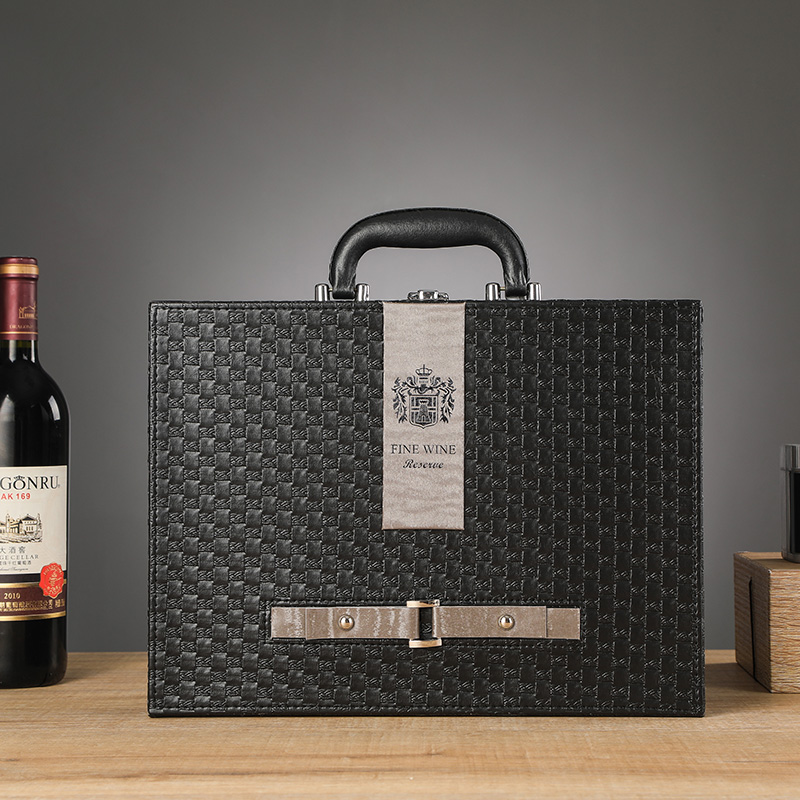 红酒包装盒葡萄酒礼盒子单双支装6支六皮质盒皮箱2只 咖啡色双支带