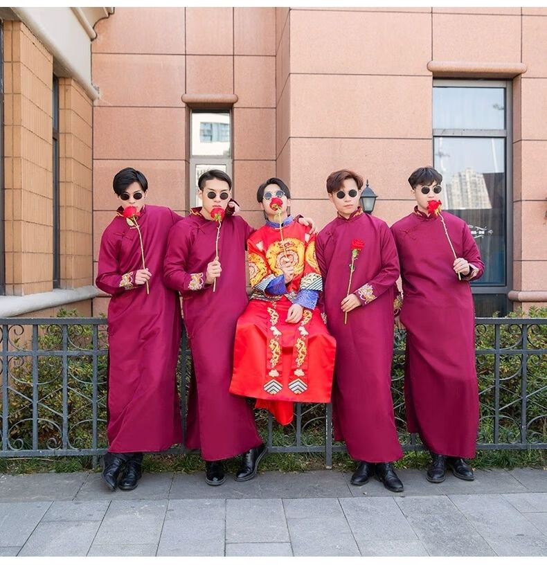 琛恋伴郎服装中式结婚礼服中国风兄弟团服装相声服大褂唐装套装秋冬男