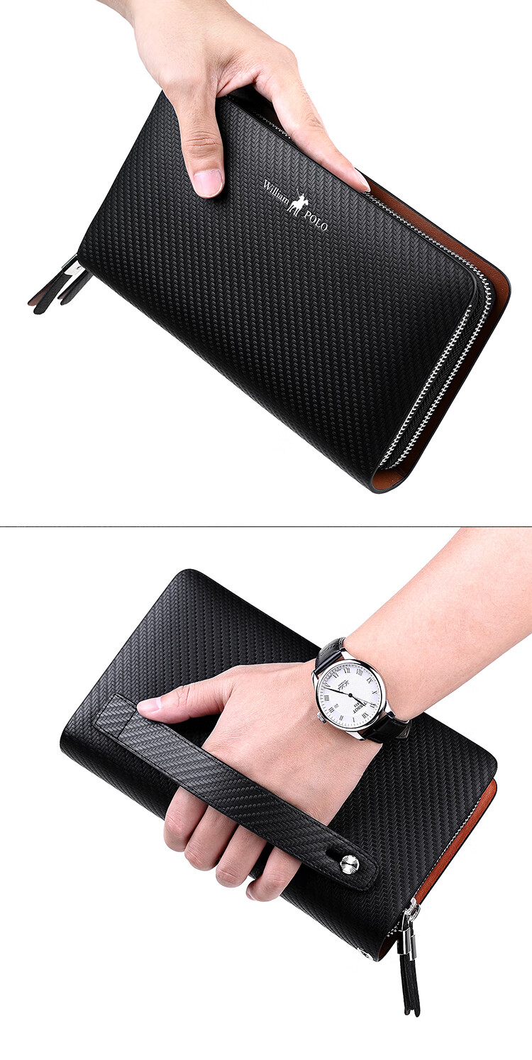 英皇保罗 polo 奢侈品牌商务大容量手抓包牛皮手拿包双拉链手包长款