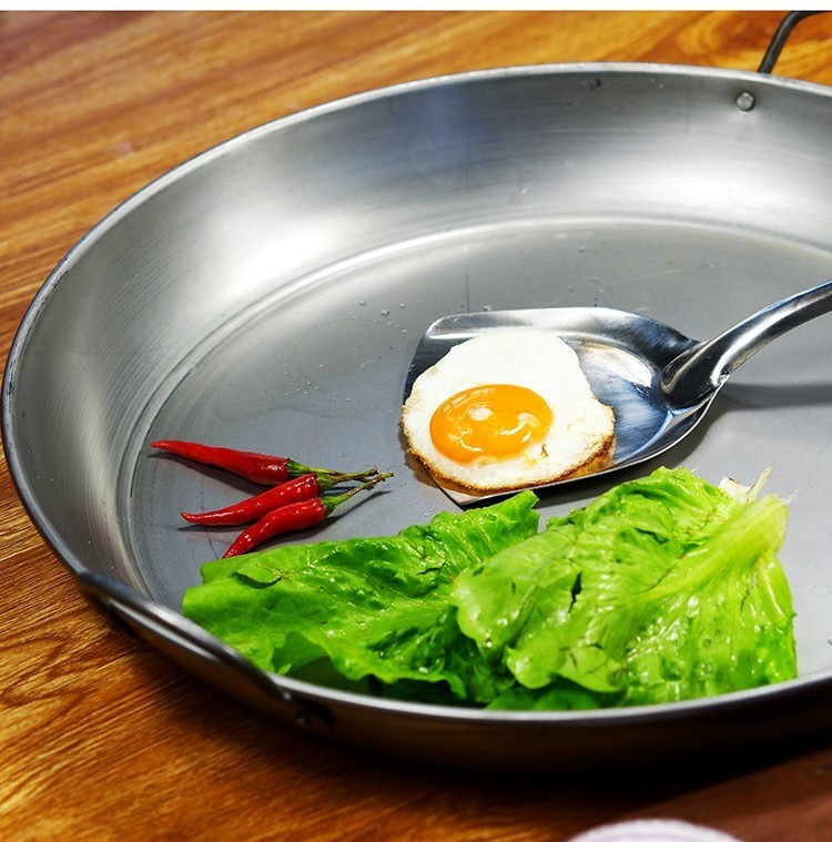 双耳平底锅铬饼平底锅不粘锅煎大号商用用烙饼锅双耳不锈钢35型平底锅