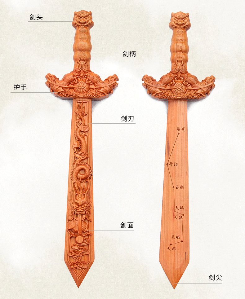 正宗肥城桃木剑挂件七星宝剑风水摆件实木雕刻工艺品客厅办公室装饰品