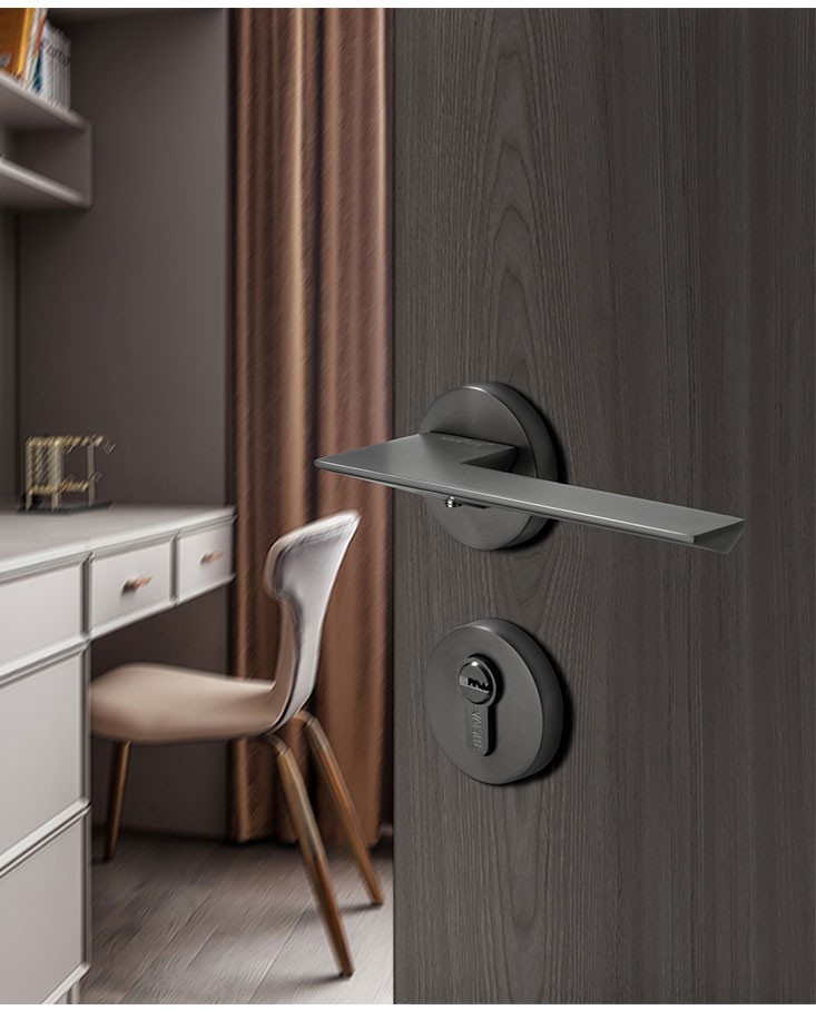 威思特磁吸门锁室内黑色卧室门锁静音磁力分体锁家用简约木门把手黑钢