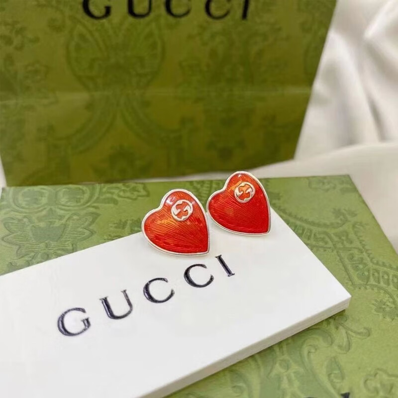 古驰gucci新款互扣式双g珐琅爱心耳环纯银1213mm送女朋友预售新年礼物