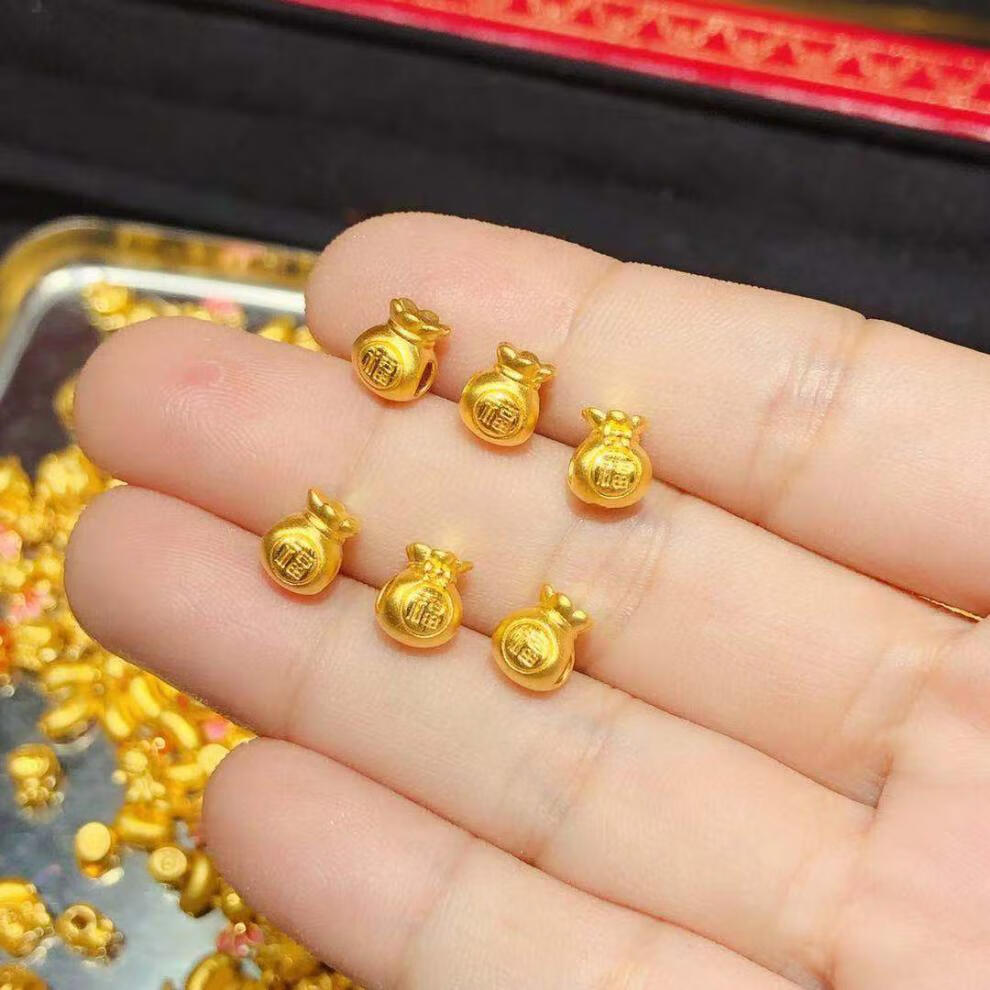 520礼物黄金足金3d硬金福字双面福袋转运珠串珠黄金手链手绳路路通