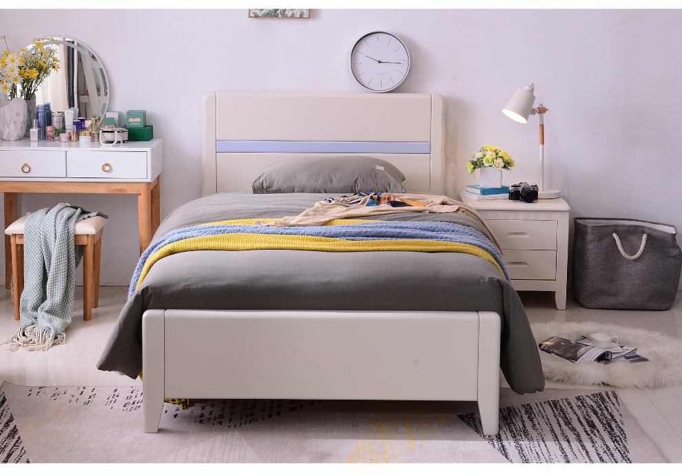 2米实木单人床公主床1.35米单人床成人 床 弹簧床垫 床头柜*1 1米框架