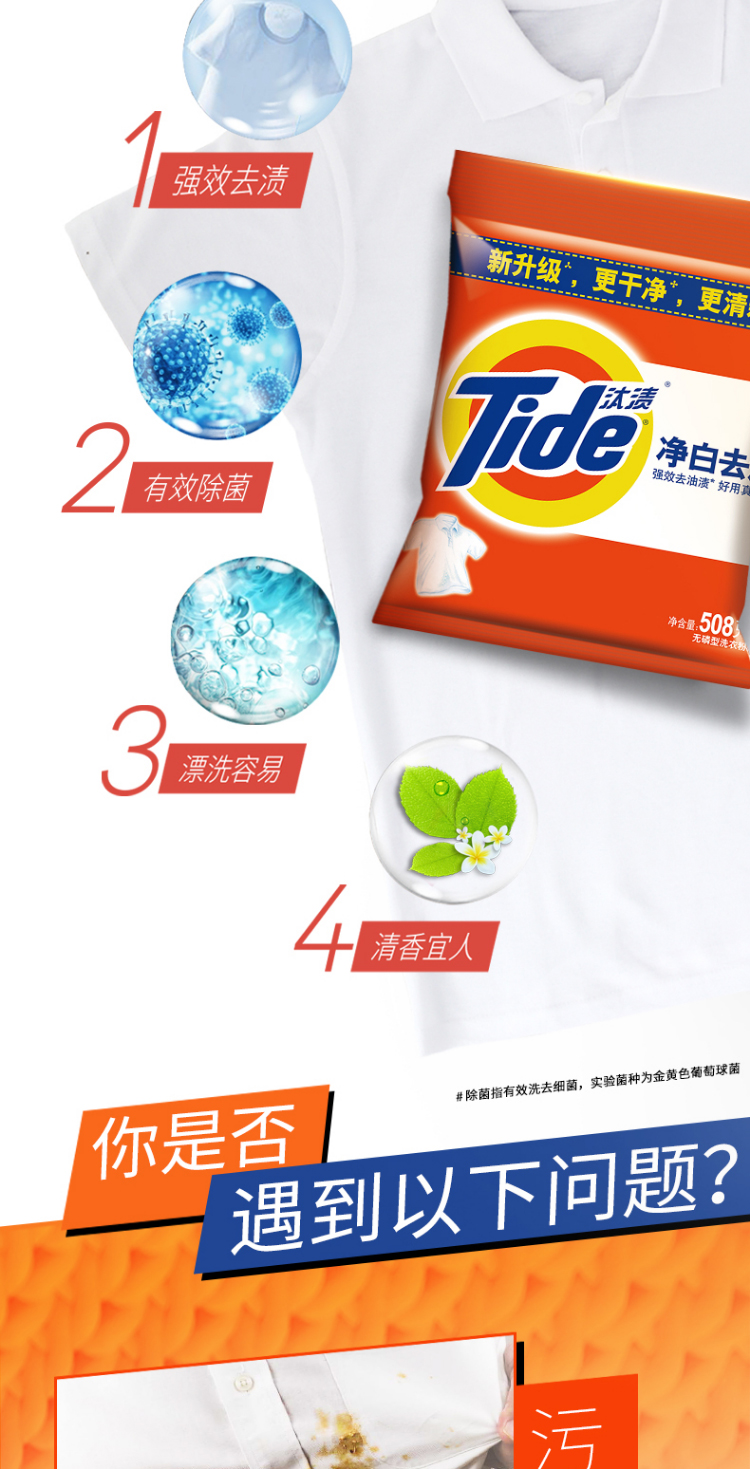 汰渍洗衣粉净白去渍508g小袋小包装无磷强效去油去渍家庭宿舍整箱批发