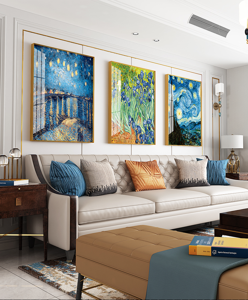 世界名画梵高客厅装饰画沙发后面的墙上背景墙挂画简欧墙画走道竖别墅