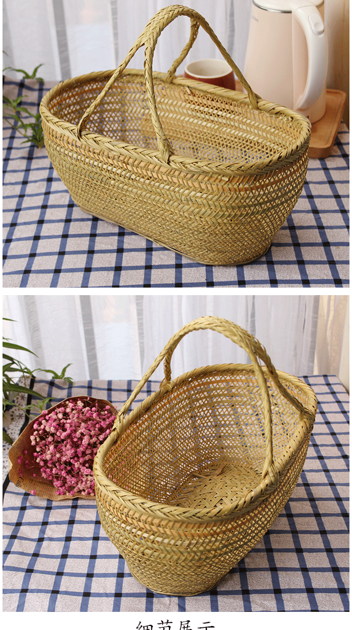 家用竹篮手提手工编织买菜篮子竹编装鸡蛋藤编长方形购物果筐小号t06