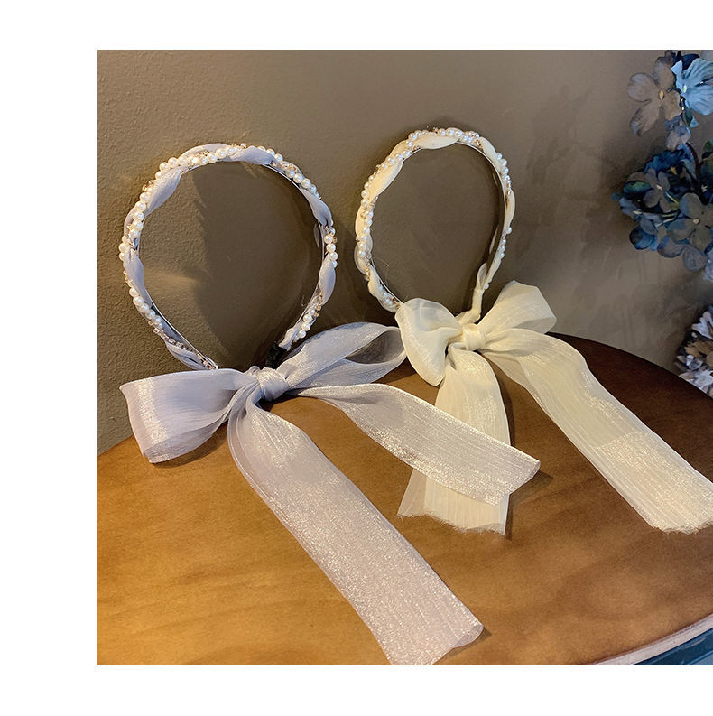 丝带头饰夏季碎花飘带发卡发箍女仙气超仙珍珠发带头箍森系绑发丝带发