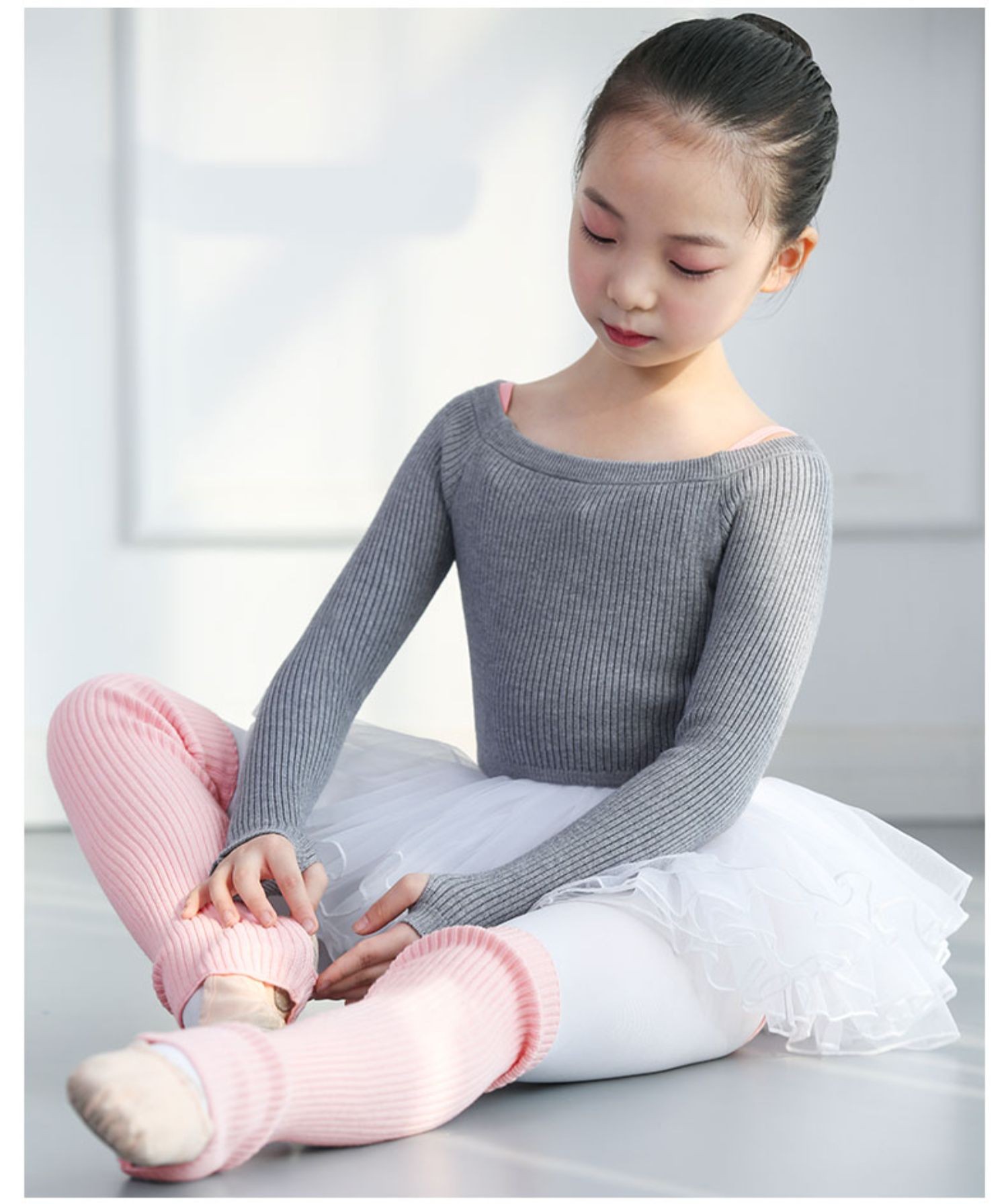 儿童舞蹈毛衣外套一字领女童吊带芭蕾舞练功艺考体操服中国舞秋冬印字