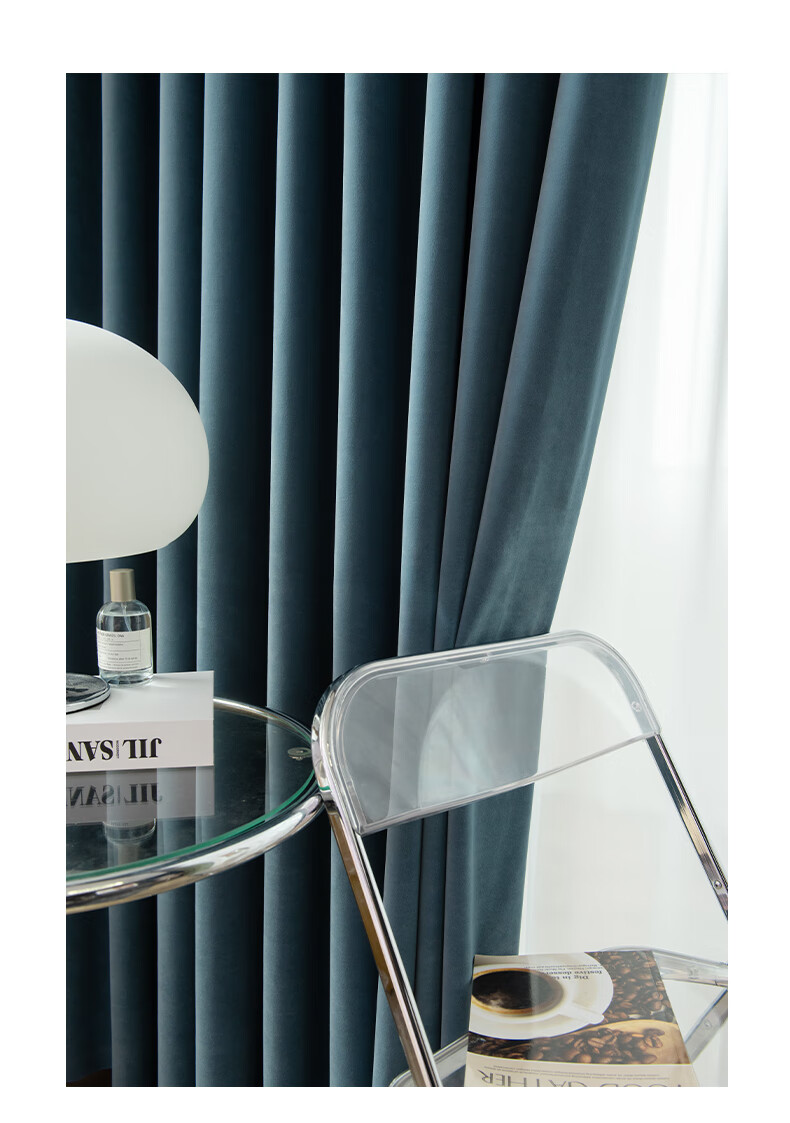貂绒不倒绒雾霾蓝灰蓝色北欧轻奢白墙客厅卧室民宿现代遮光窗帘面料