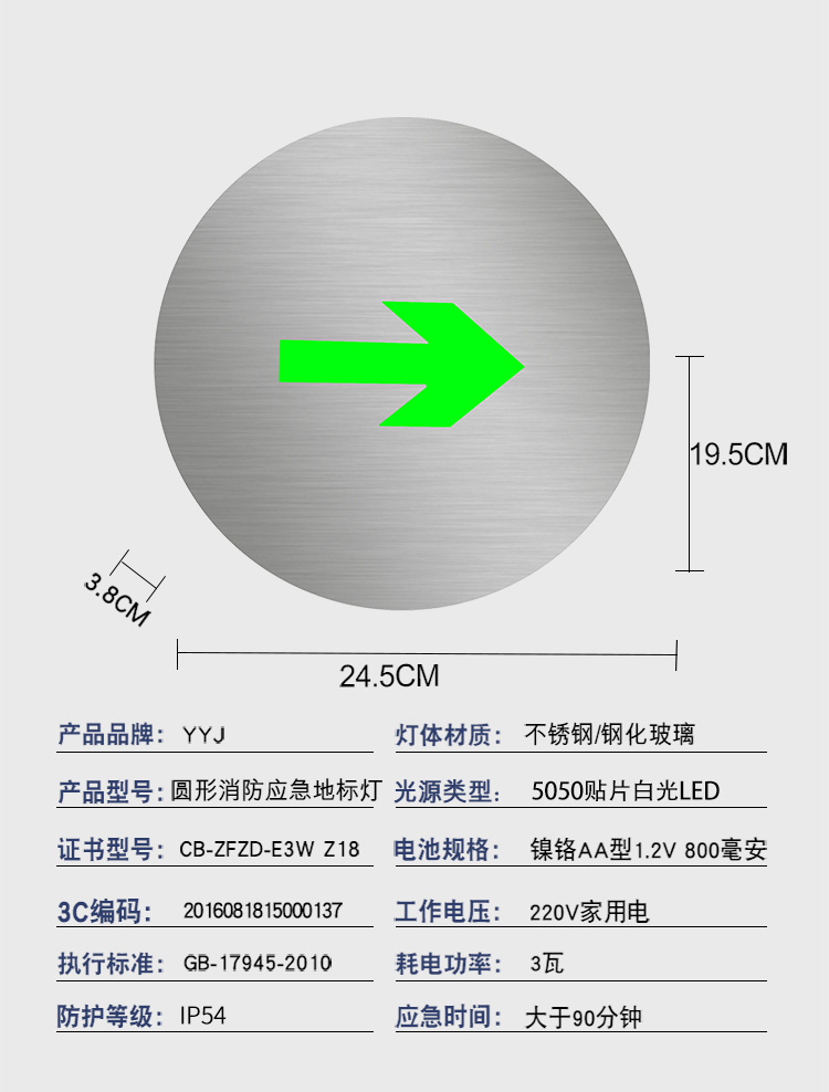 邁多多地面疏散指示燈嵌入式埋地安全出口圓形方行誘導防消防應急地標