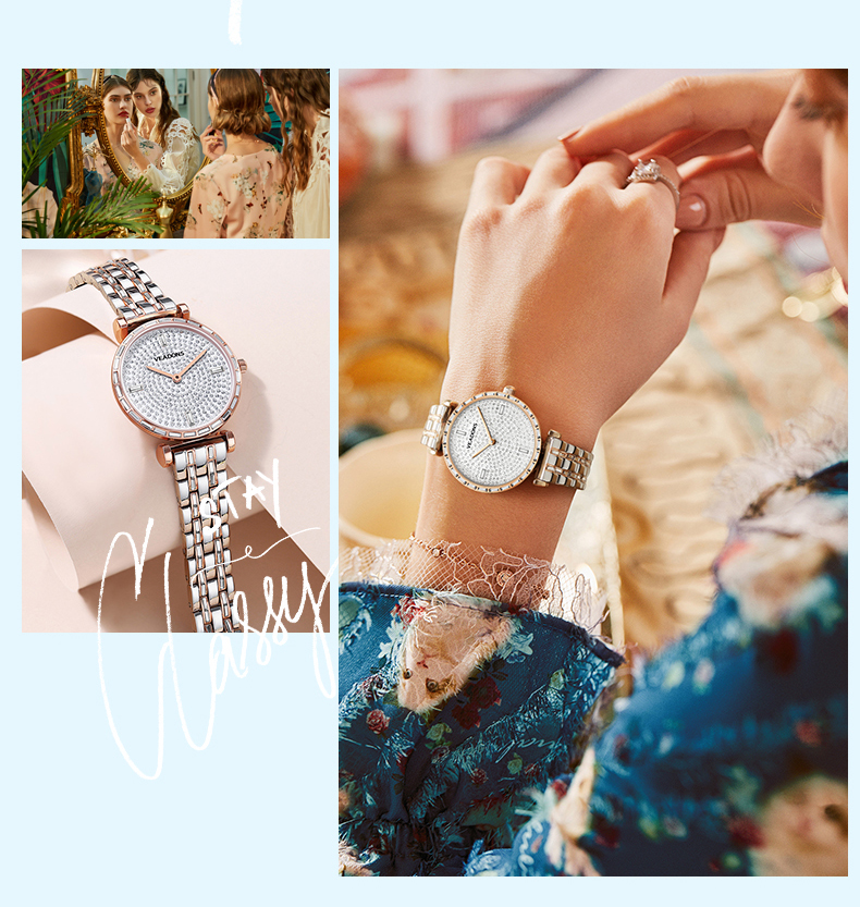 威顿veadons网红满天星手表女时尚气质防水简约镶钻女士ins风女表送