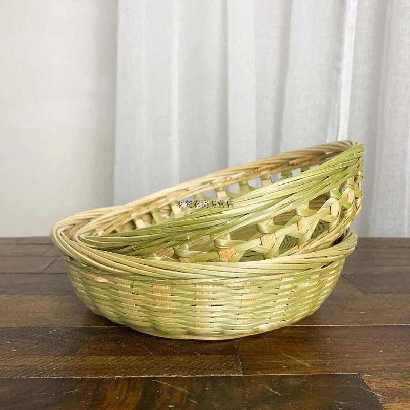 手工竹编制品竹筛竹篮子收纳筐水果篮子点心托盘农家用编织圆簸箕 金