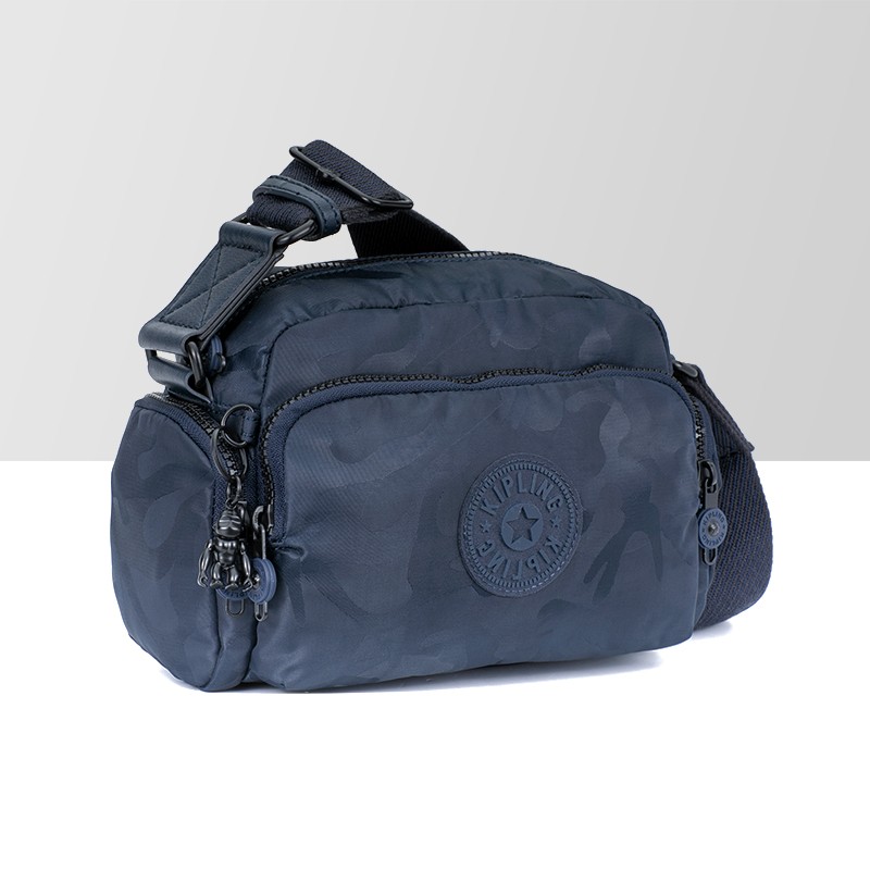 海外直邮kipling凯浦林猴子包女包帆布包单肩包斜挎包缎面迷彩蓝色