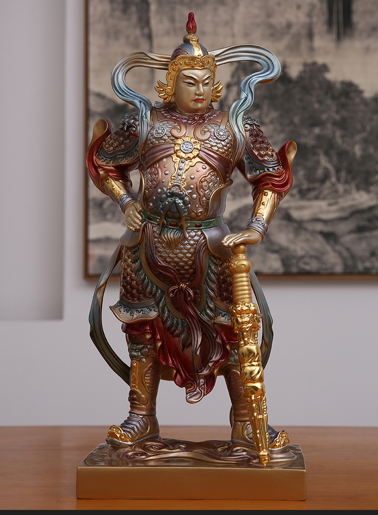 盛凡 台湾纯铜韦陀佛像伽蓝护法伽蓝韦陀菩萨武财神像左右护法关公