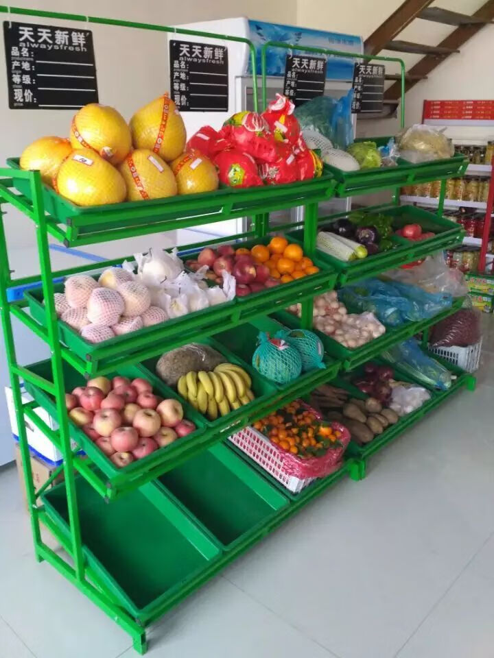 ()蔬菜货架展示架超市四层水果货架新款多功能便利店卖菜水果的架子