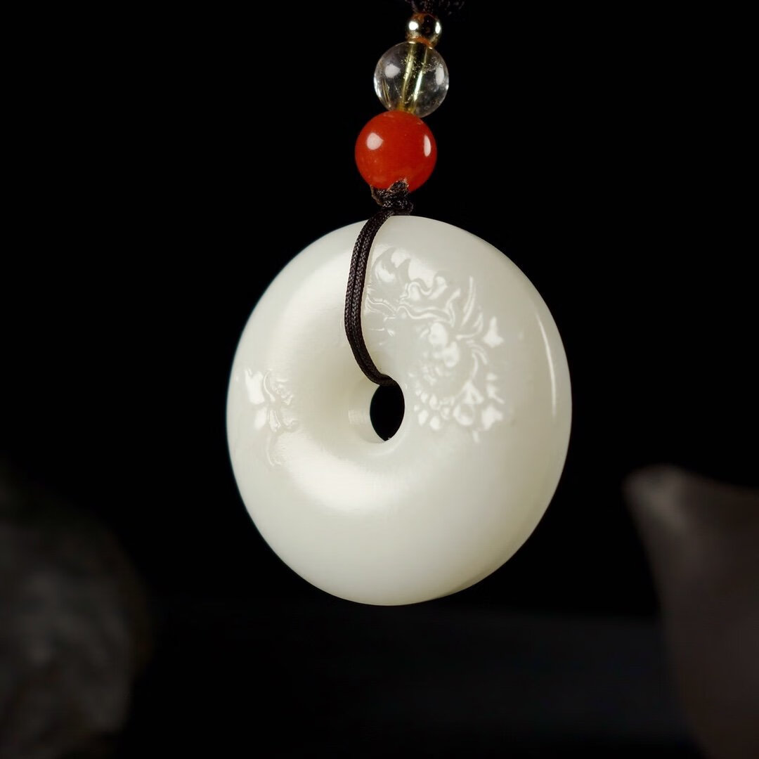 k&k 宝钰可刻字定制新疆和田玉雕花平安扣支持复检赠送证书盒子 回纹