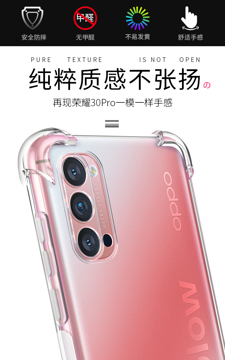 opporeno4手机壳reno4pro精孔reno4保护套防摔全包透明防摔全包镜头全