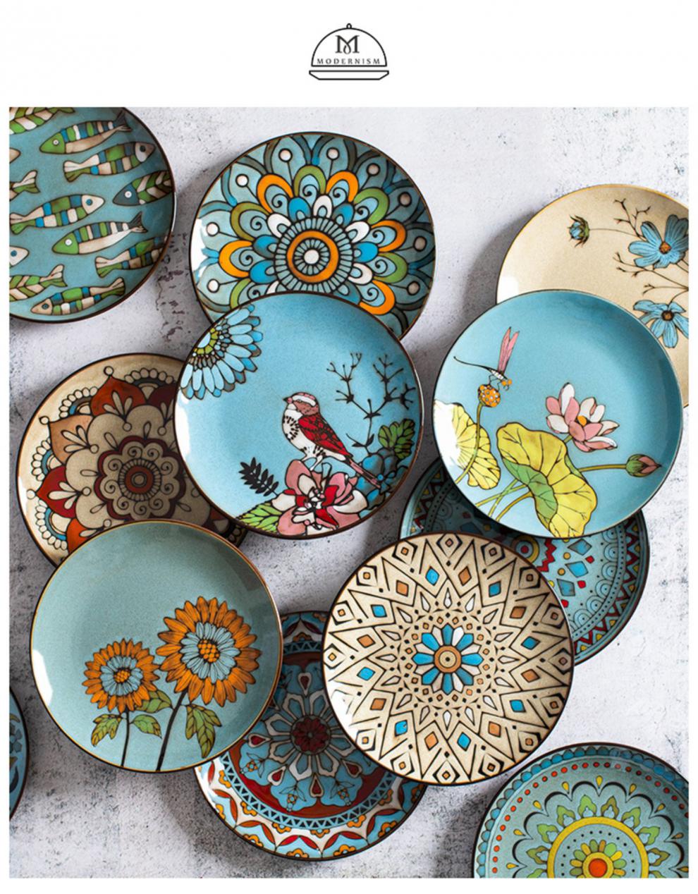 中式茶点果盘高脚零食点心盘子创意陶瓷艺术餐盘碟子家用菜盘盘餐厅