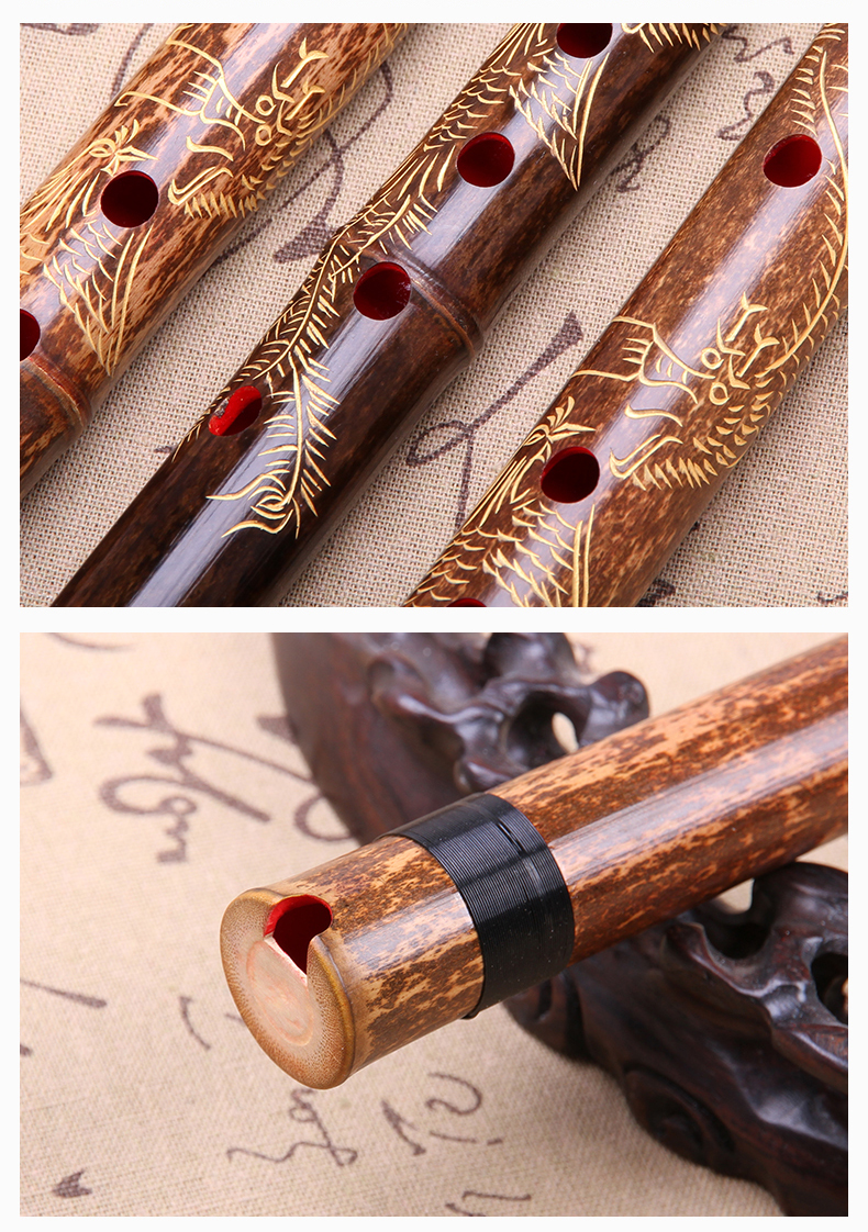 老料子手工雕刻乐器紫竹萧专业演奏级精制九节龙凤箫九节八目g调六孔