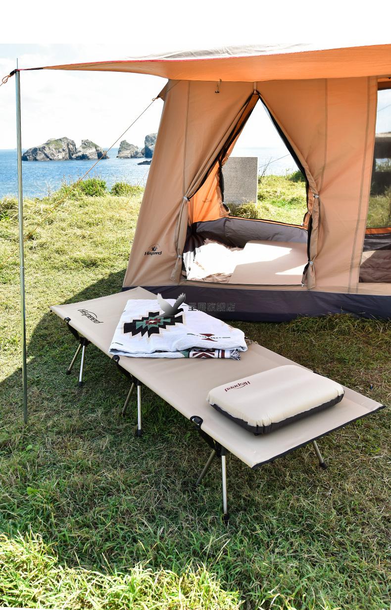hispeed户外行军床旗速单人露营睡床午休铝合金超轻折叠床便携款黑色
