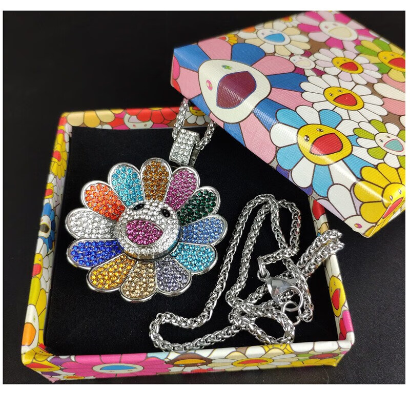 村上隆太阳花项链 多彩笑脸太阳花葵花向日葵七彩造型可转动项链sn