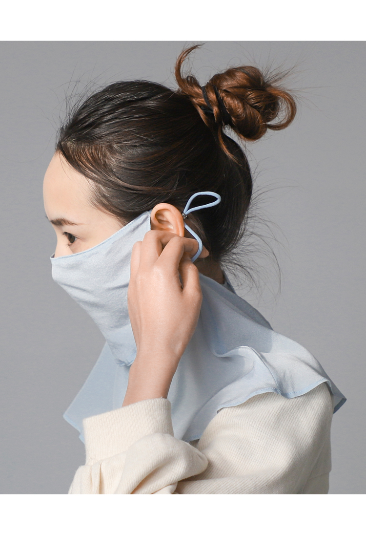 法国轻奢纯色轻薄真丝防晒面纱遮全脸露嘴面罩开车护颈夏季防紫外线脸