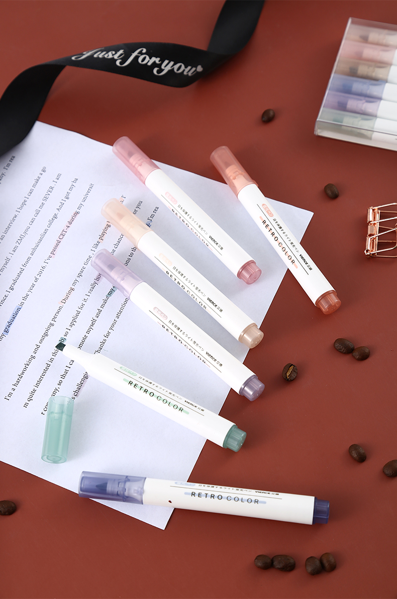 钻兆护眼色荧光笔套装可爱少女心大容量荧光标记笔甜系盐系6色记号笔