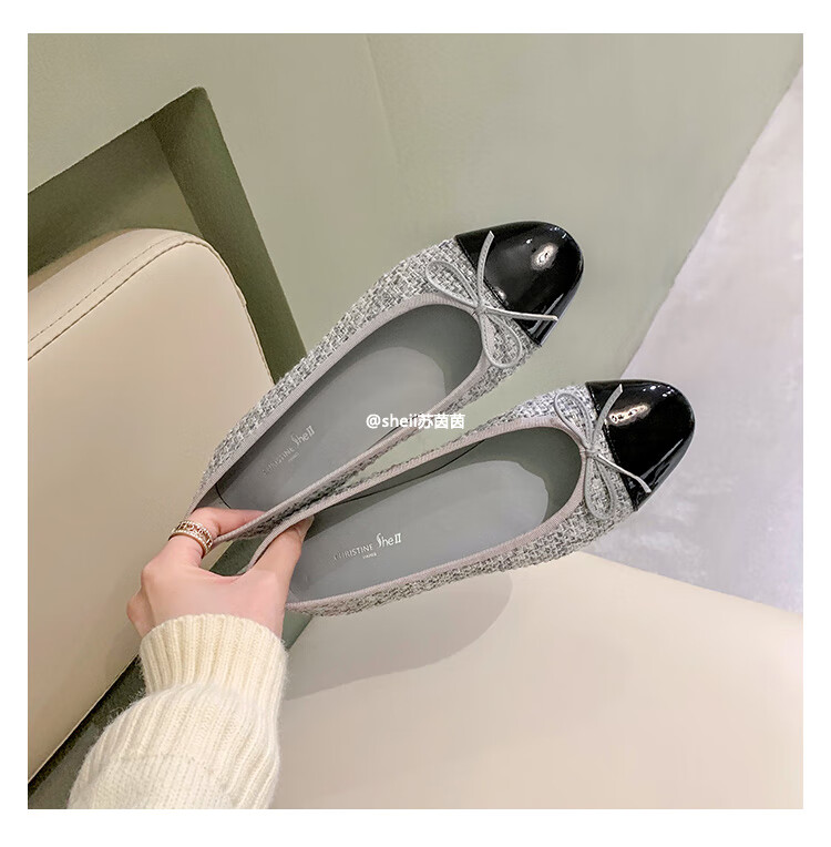 【sheii苏茵茵】经典返场~小香风蝴蝶结浅口单鞋女平底鞋奶奶鞋子 浅