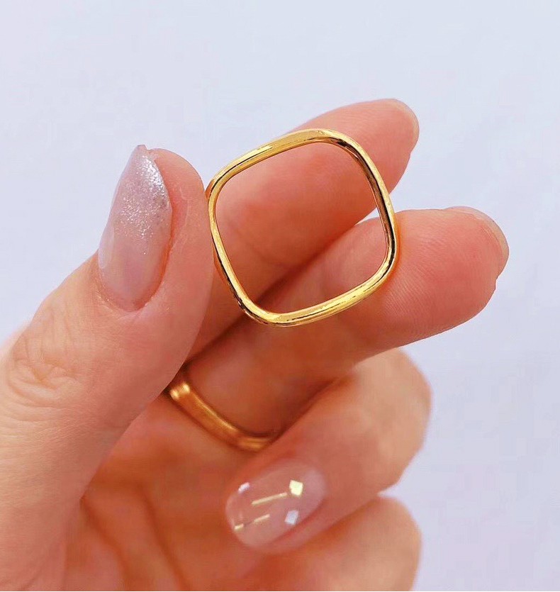 红色年轮 小方戒 黄金戒指女男 情侣款3d硬足金999几何方形戒指素圈