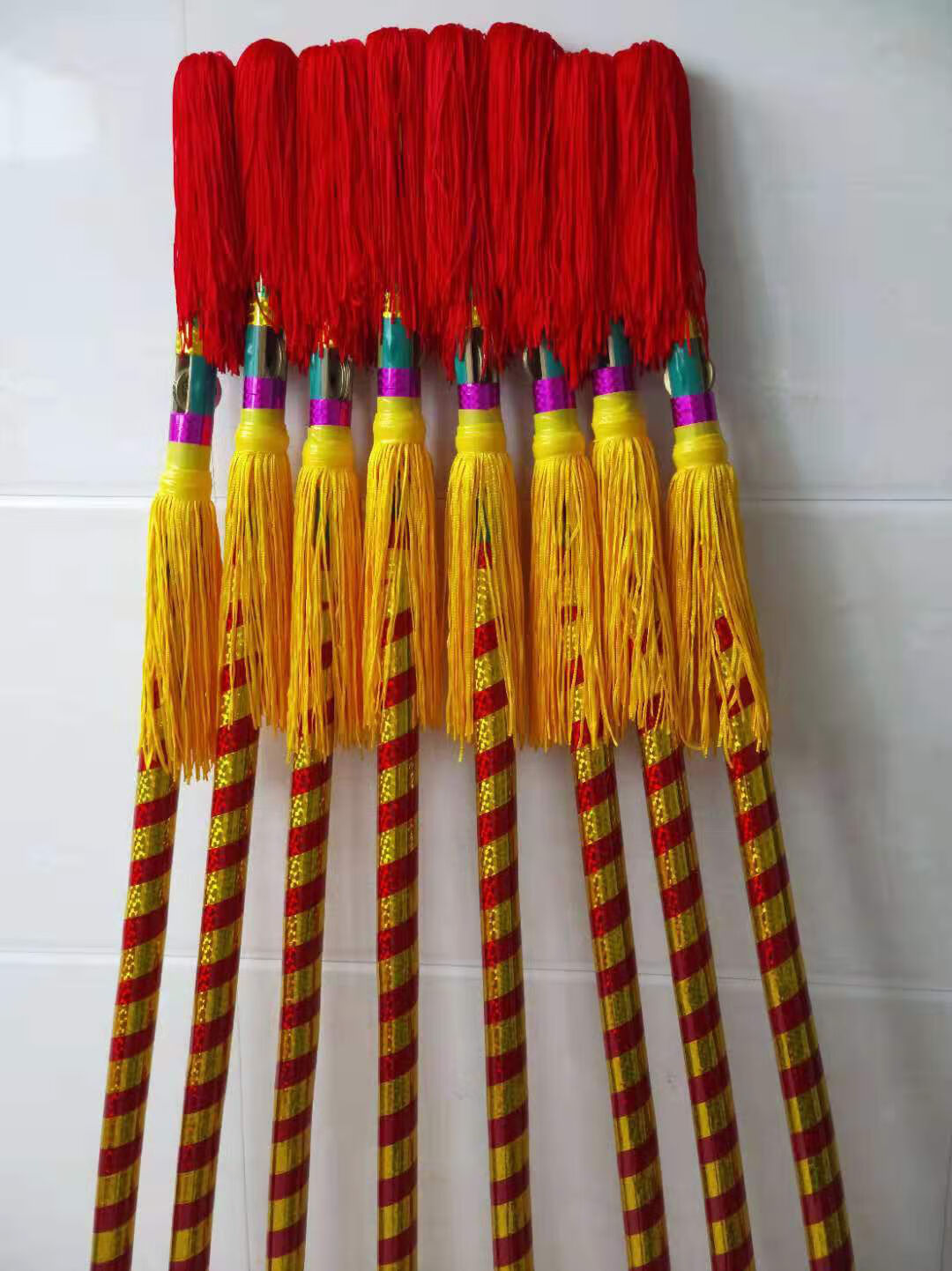 广场舞打钱杆连响花棍莲湘舞霸王鞭金钱棒铜莲厢运动 红黄杆100厘米24