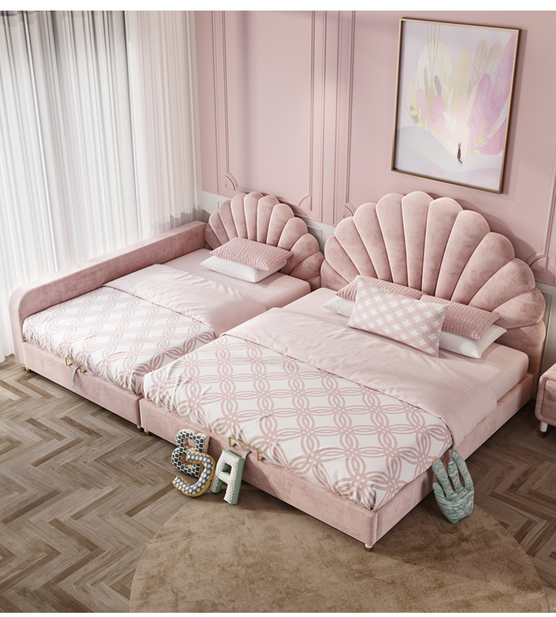 雅淇诗 亲子床公主床少女心床粉色布艺床边床加宽小床带护栏拼接大床