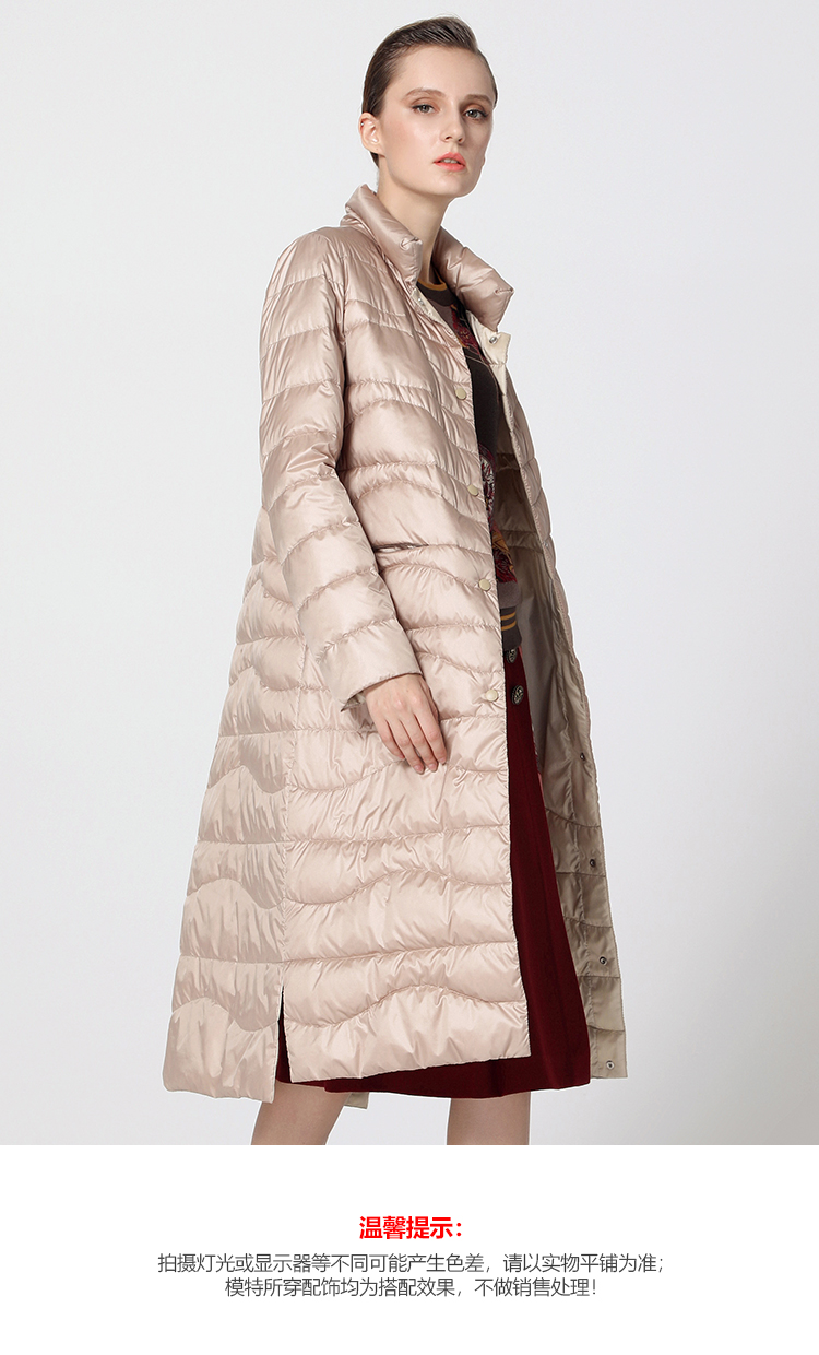 马天奴2021秋冬新款女式简约保暖中长款过膝宽松长袖羽绒服外套红色