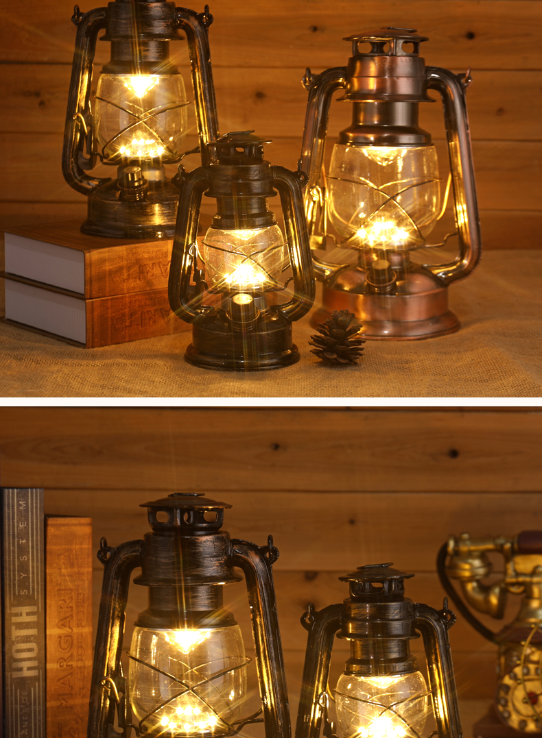 手提复古马灯充电式煤油灯led营地灯应急灯帐篷灯铁艺摆件可调光25cm