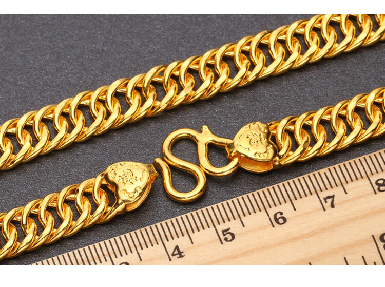 曼舒爱黄金项链男款足金四方老板链坦克项链男士粗大霸气老板土豪款金