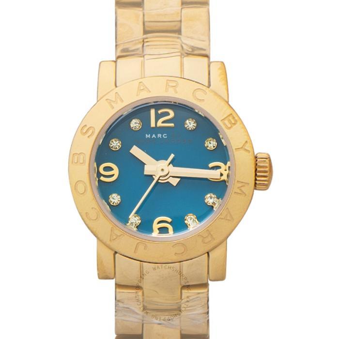 marcjacobs女士石英手表腕表表盘20mm表盘logo设计蔚蓝色表底金色表身