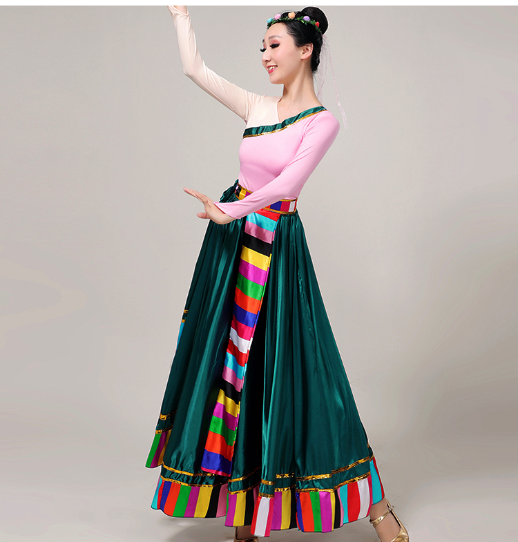 藏族舞蹈演出服装女藏舞练功大摆裙练习裙藏族半身裙成人广场舞裙套装