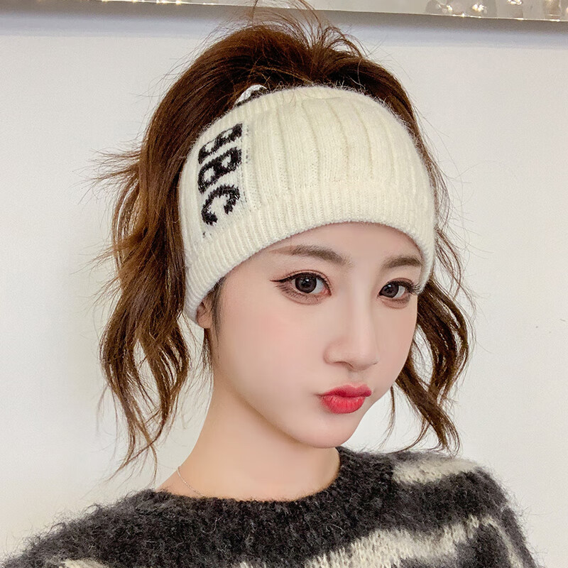 大头围发带帽子女秋冬季针织帽运动户外空顶帽洗脸发带字母黑色大头围