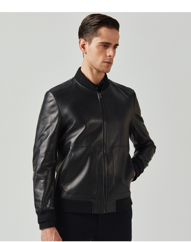 劲霸奥莱男士皮装秋季商务休闲皮衣皮装深钴蓝165