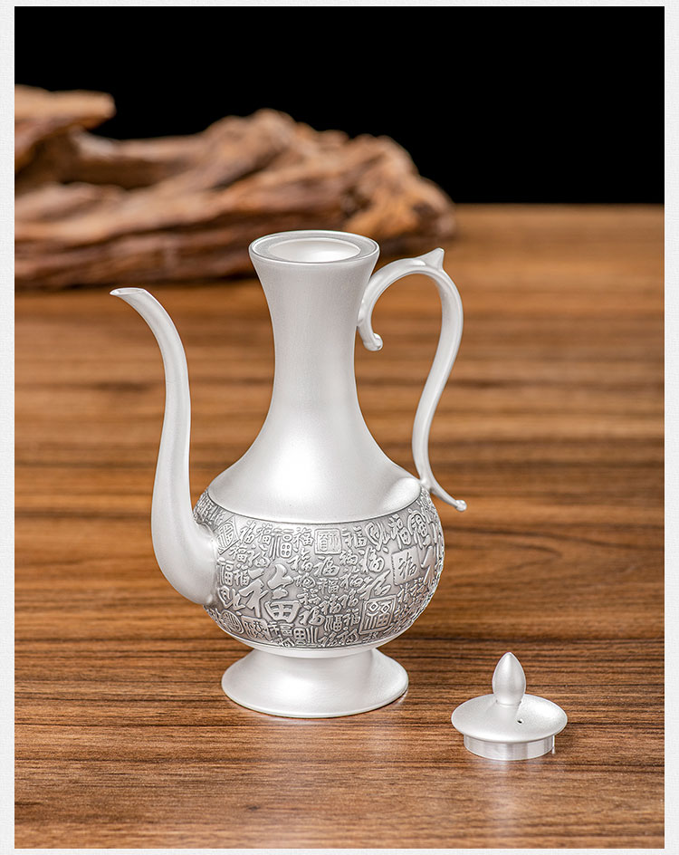 归银堂酒具套装银酒壶999纯银家用百福酒具银白酒杯套装银器工艺品