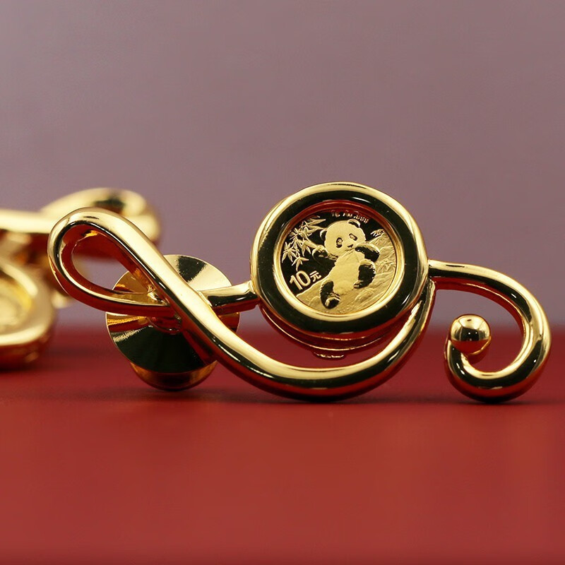 熊猫金币音符胸针吊坠熊猫金币音符胸针 抗击疫情口罩胸针 熊猫金币